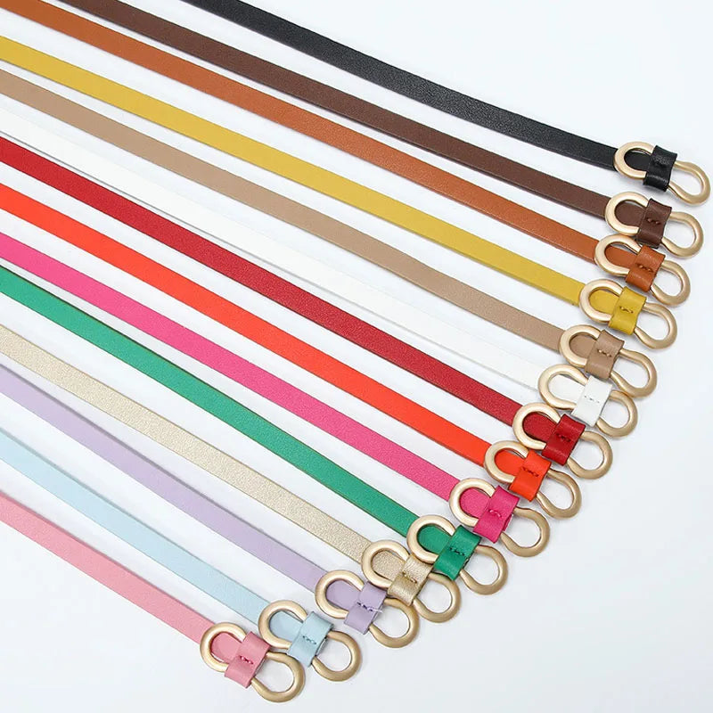 New 10mm Wide Ladies Girls Skinny PU Faux Leather Colorful Slim Fashionable Dress Belt
