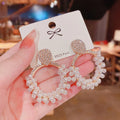 AA016560 925 Silver Needle Korea Super Fairy Crystal Butterfly Stud Long Pearl Tassel Earrings