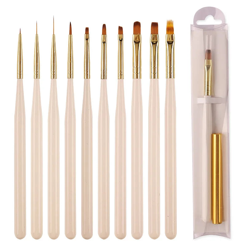 White Gold Nail Art Liner Brushes UV Dotting Painting Acrylic Nail Pens for Manicure Design DIY Use