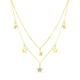Manufacturer Factory Price 925 Sterling Silver Double Layer Star Pendant Necklace Cubic Zirconia Rhodium Plated Clavicle Chain