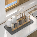 Wholesale Factory Stone Dish Drying Mat With Wooden Plate Rack for Kitchen Counter Super Absorbent Diatomite Dish Drying Mat
