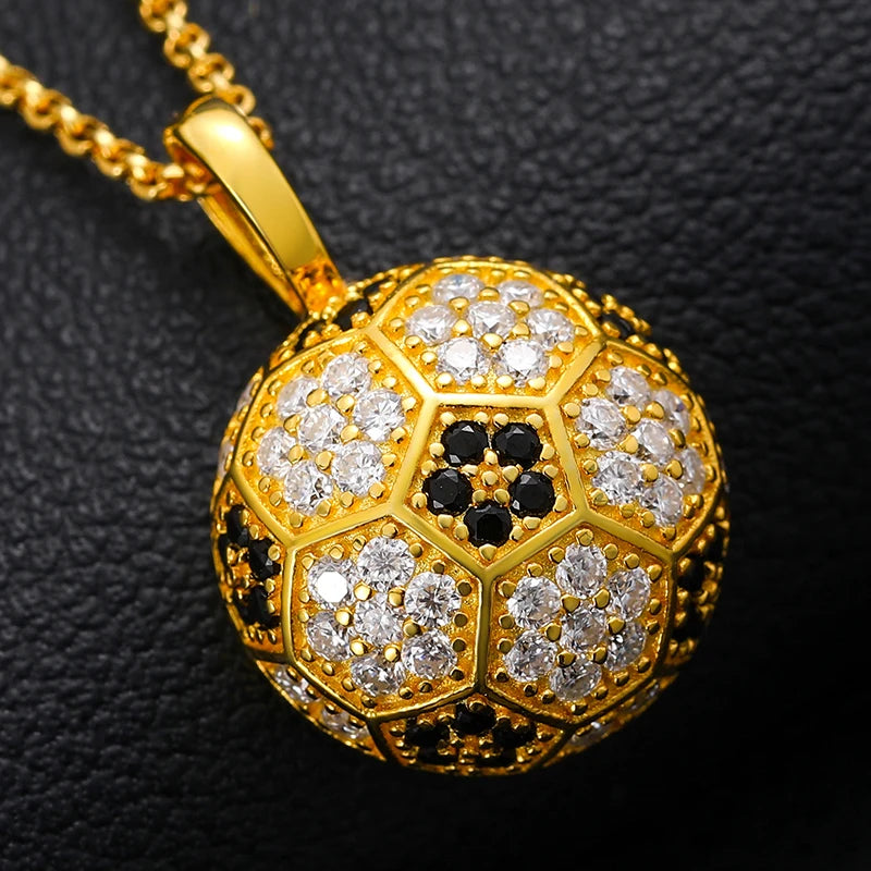 925 Sterling Silver Pendant Football Shape Gold Plated Iced Out VVS D Color Moissanite Pendant Necklace