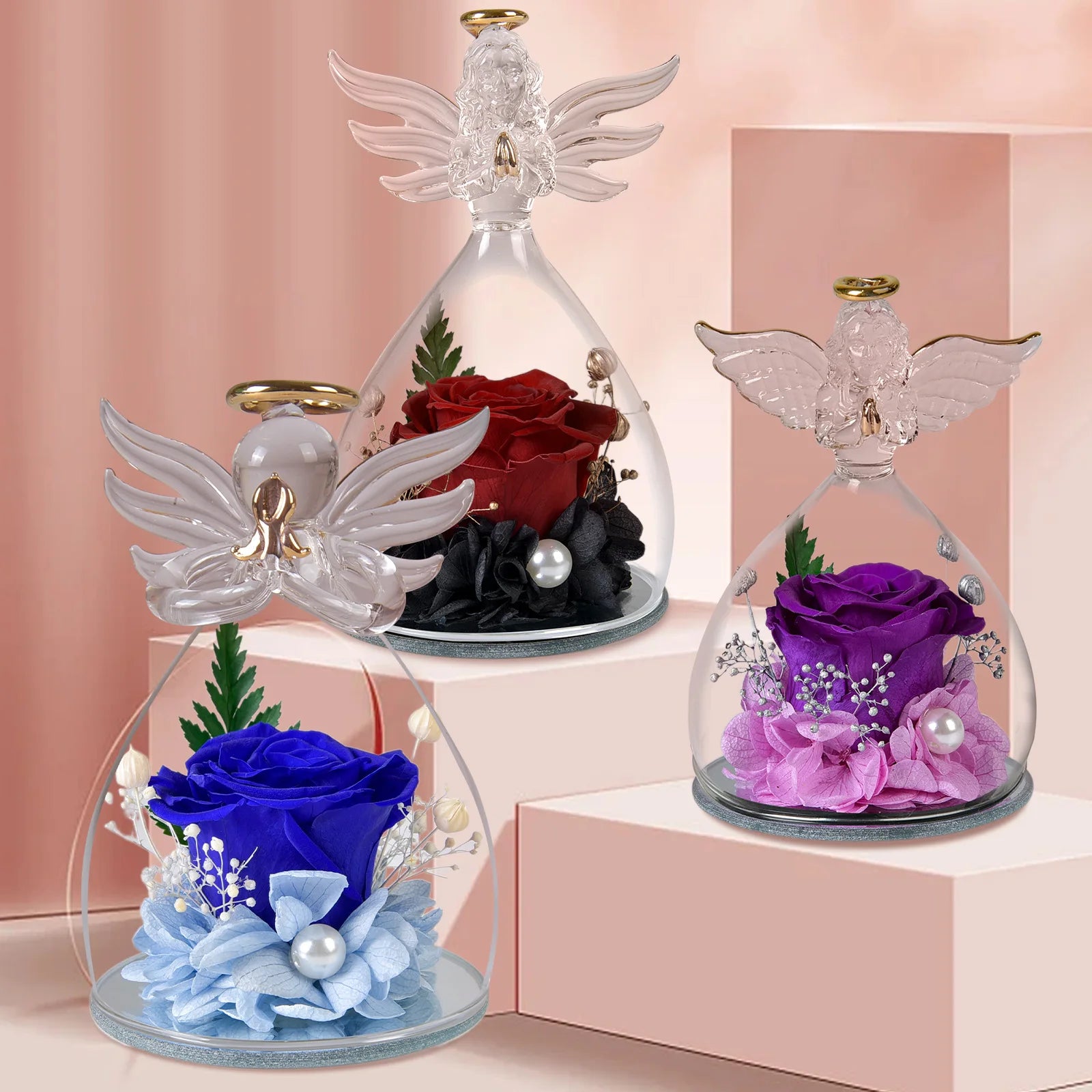 Eternal Life Flower Angel Shape Glass Cover  Valentine's Day Gift Mother's Day Gifts