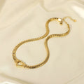 Trendy Stainless Steel Link Chain Heart Charm Snake Chain Necklace 14K Gold Plated Anniversary Wedding Pendant Women Girls Gift