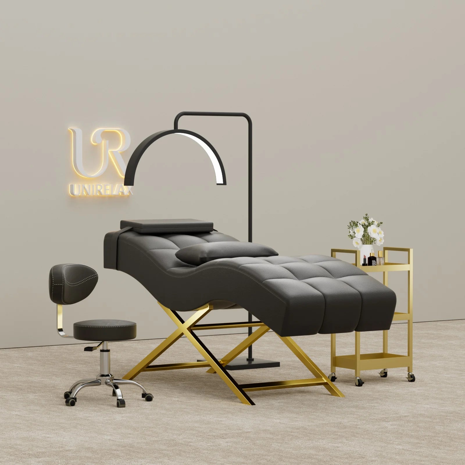 Union Win Hot Sale Simple Beauty Salon Curved Lash Facial Spa Bed Adjustable s Shaped Reclining Massage Table Bed