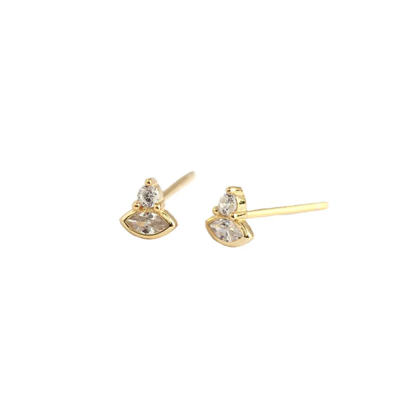 925 Sterling Silver INS Minimalist Marquise Horse Eye Shape Gold Plated CZ Stud Earrings for Women