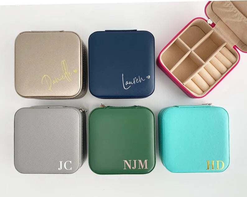 Fashion Travel Jewelry Box with Logo Printed Velvet Jewelry Earrings Ring Necklace Velvet Travel Jewelry Box for Women