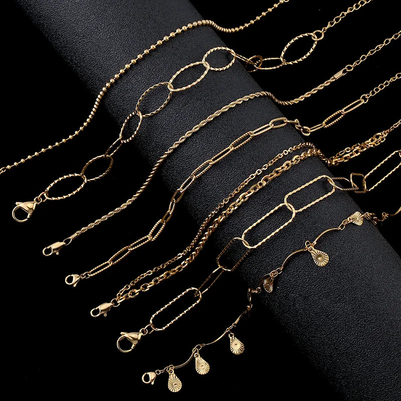 Fashion Multi Layer Chain Anklets for Women Stainless Steel Gold Plated Anklet Leg Chain Anklet Bracelets Beach Foot Jewelry