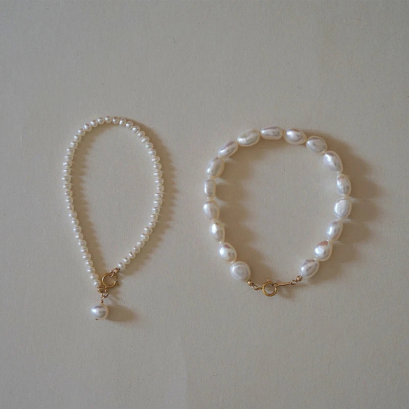 Simple Perlas De Agua Dulce S925 Sterling Silver Freshwater Baroque Pearl Bracelet