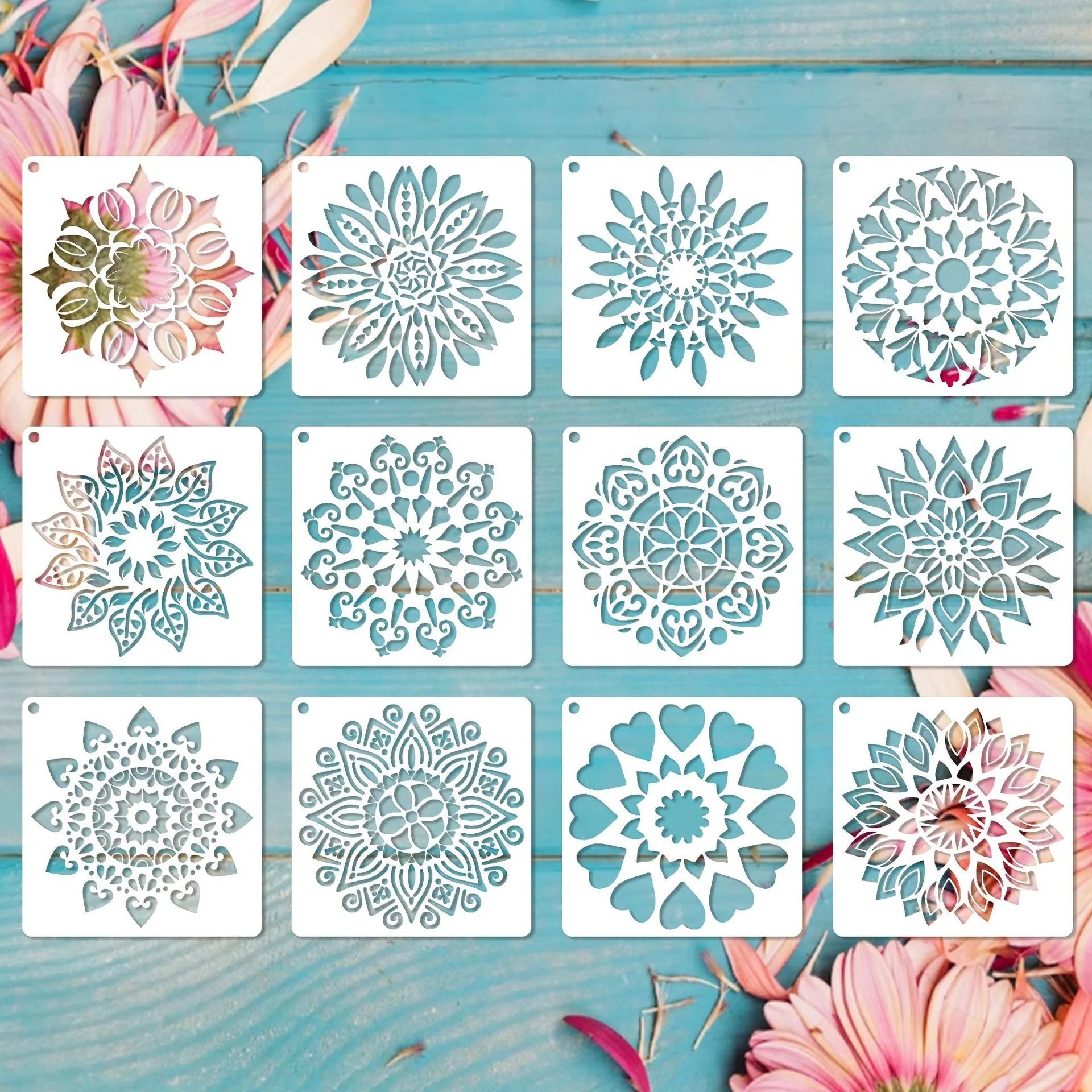 12 Pcs Mandala Stencil Set PET Hollow Template DIY Children's Painting Stencils