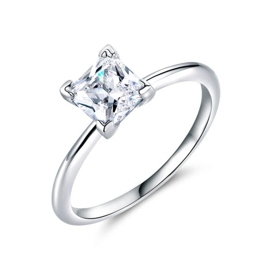 Unique Shining Jewelry Anillos De Plata square Cubic Zircon CZ Princess Cut 925 Sterling Silver Wedding Engagement Ring