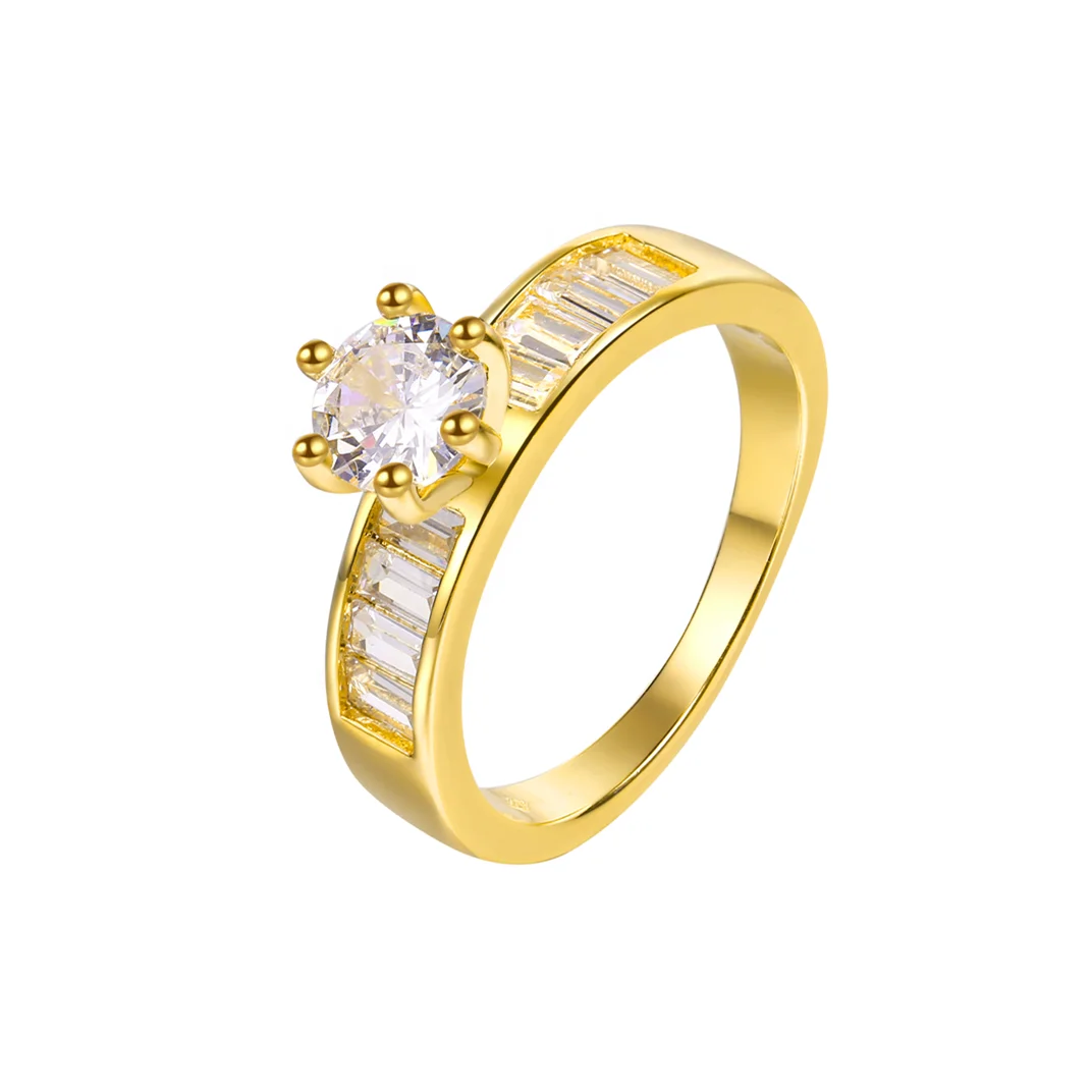 Women Weeding Rings Baguette & Round CZ Diamond Custom Real 18K Gold Plated Solid Filled 925 Sterling Silver Jewelry 2025