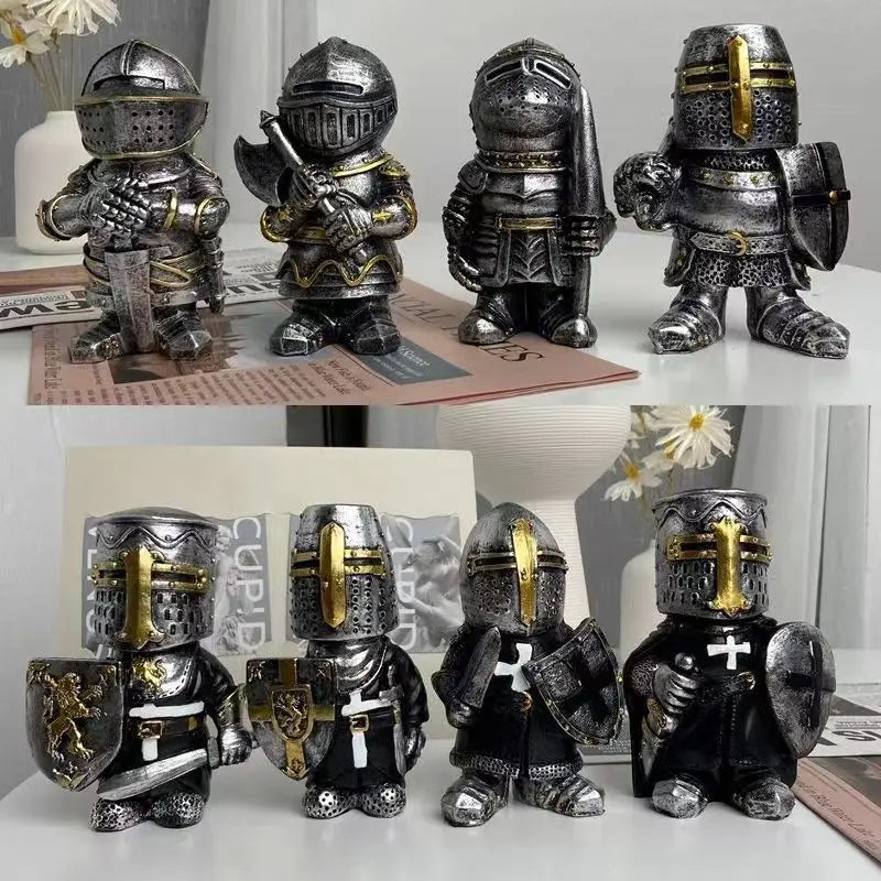 European Knight Resin Sculpture Huaqi OR34 Medieval Guard Samurai Armor Knight Dwarf Statue Art Outdoor Garden Gnome Statue