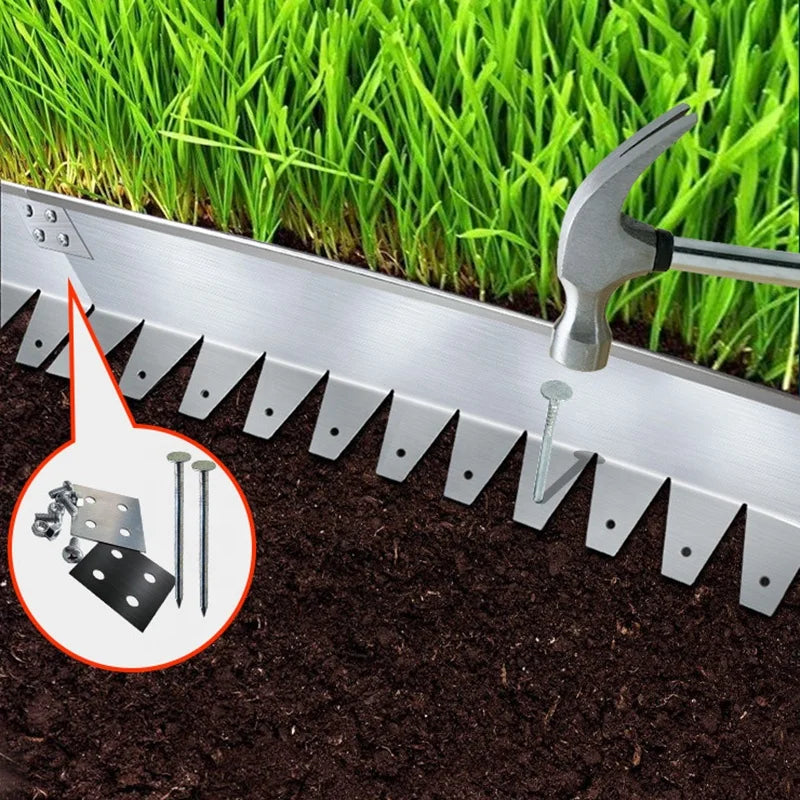 JNZ Silver Stainless Steel Landscape Paver Edging 50mm Thick Easy Install Ornamental Metal Border for Garden & Outdoor Spaces