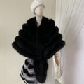 MWFur New Design Winter Women Shawl Warmer White Wrap Lady Fashion Natural Strips Style Fox Fur Cape for Warm