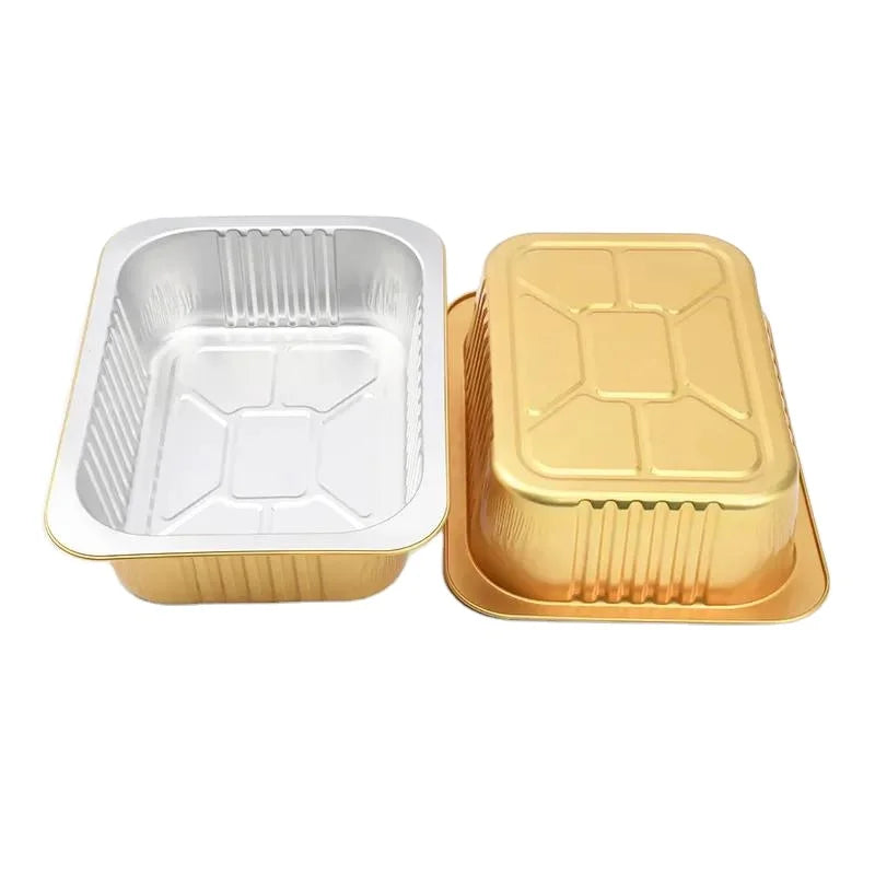 Factory Wholesale Disposable Gold Color Lunch Box with Recycled Aluminum Foil and PP Plastic Lid Takeaway Foil Containers