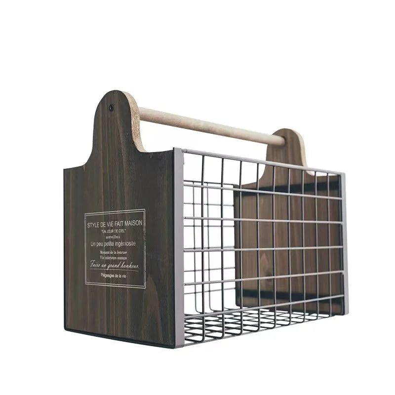 Modern Farmhouse Cutlery Storage Box Organizer Bin Factory Iron Metal Wire Fruit Basket with Handle