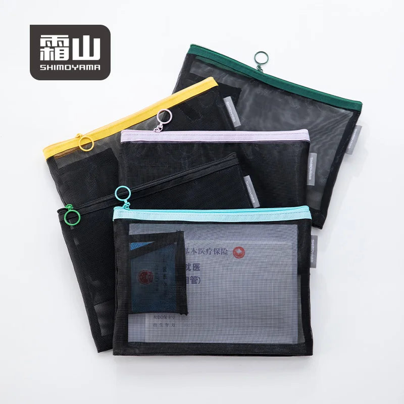 SHIMOYAMA Portable Translucent Black Nylon Mesh Storage Carrying Certificate Bags