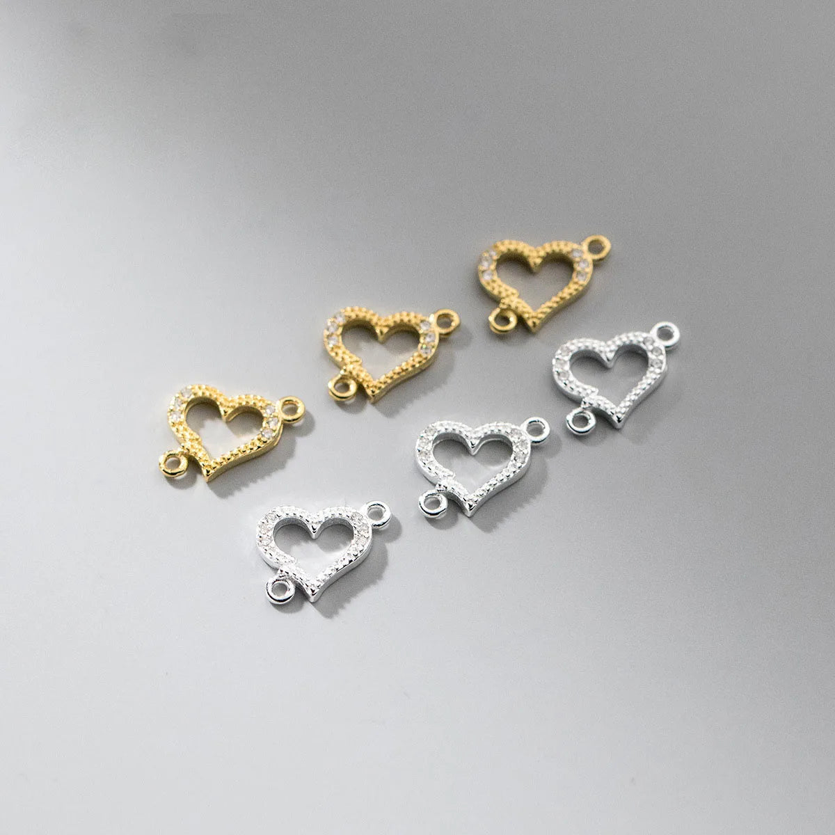 Dainty Gold Plating 925 Sterling Silver CZ Zircon Heart Connection Clasp for Jewelry Making Accessories