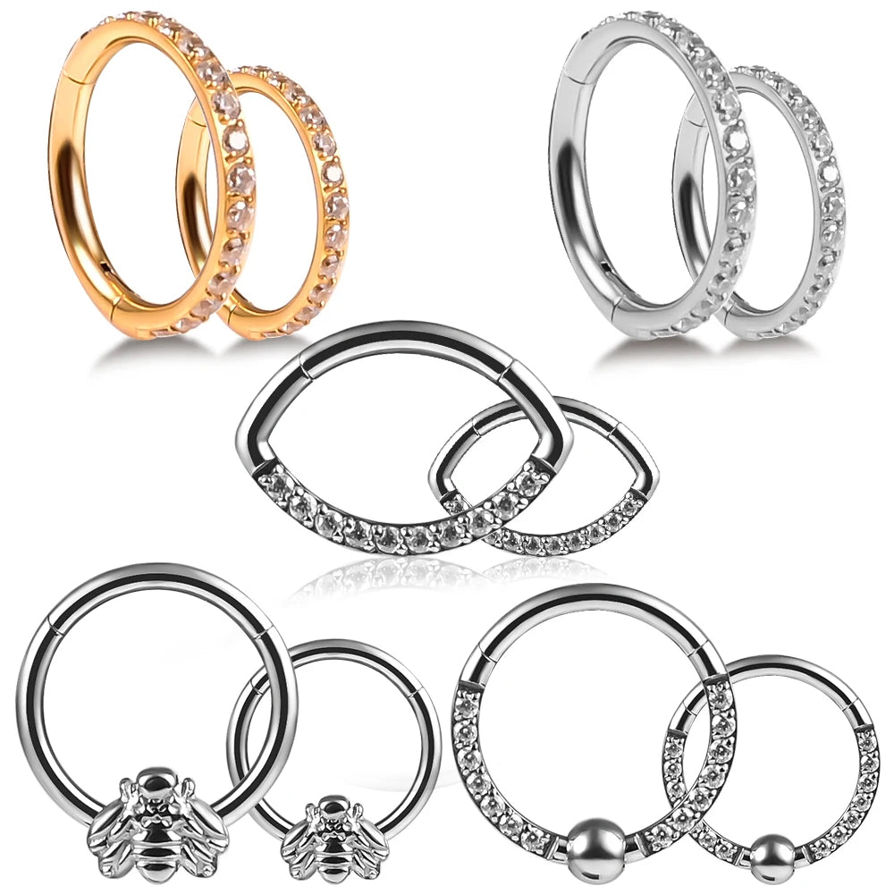 Evorte Trendy 24K Gold Plated Septum Ring 16G Hinged Nose Ring Titanium Nose Ear Daith Piercing Women Cartilage Body Jewelry