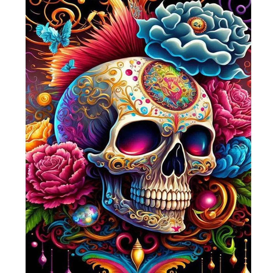 Adults' DIY Painting by Numbers Kit Handmade Skull Flowers on 40x50cm 16x20inch Landscape Subject for Home Decors without Frame