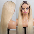 30 Inch Blonde Ombre With Dark Roots Straight 360 Full Lace Frontal Wig with Baby Hair Glueless 210Density Ombre Human Hair Wigs MegaBDM