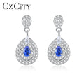 CZCITY 2025 New Arrival 925 Sterling Silver Dark Blue Gems Handmade Angle Tear Water Drop Earrings