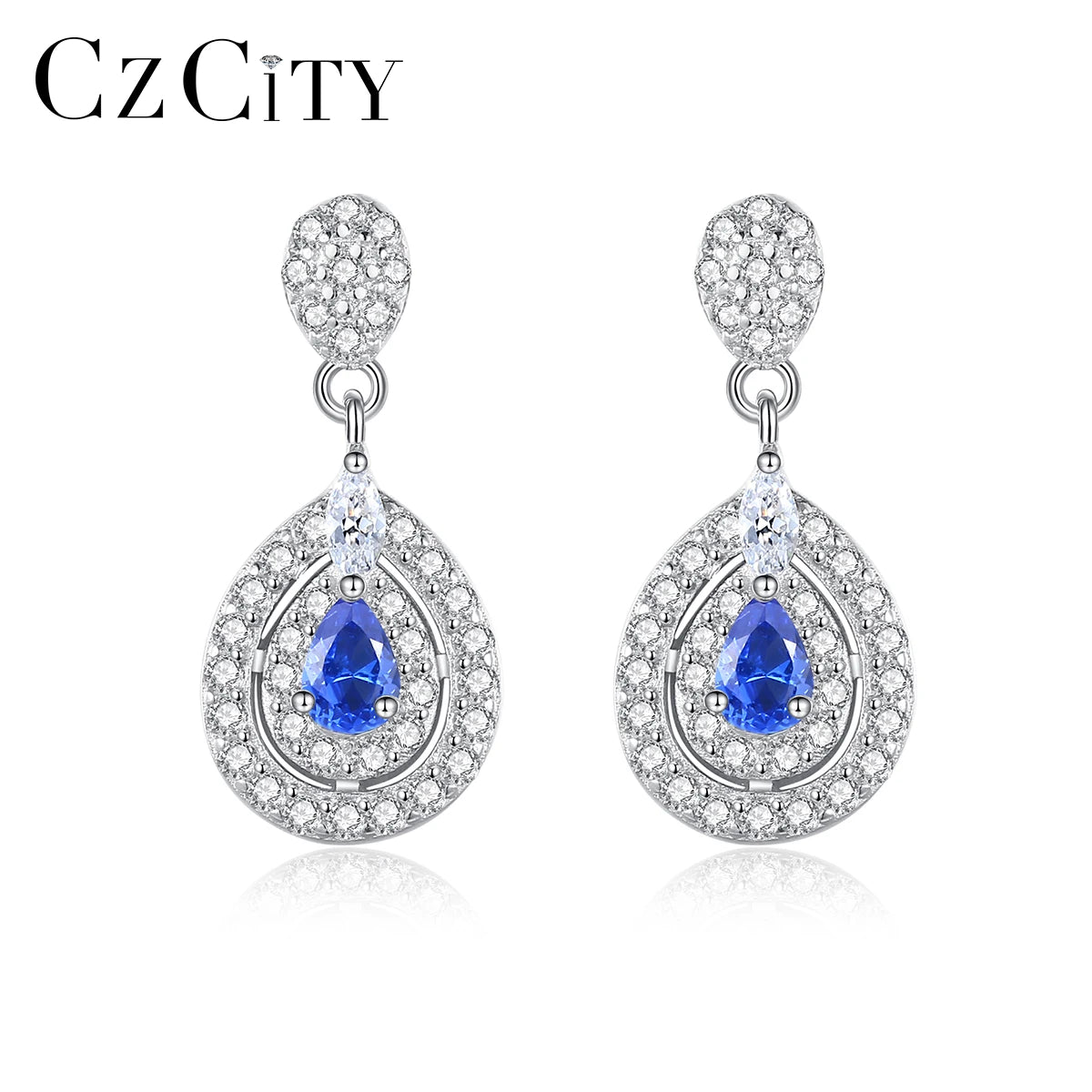 CZCITY 2025 New Arrival 925 Sterling Silver Dark Blue Gems Handmade Angle Tear Water Drop Earrings
