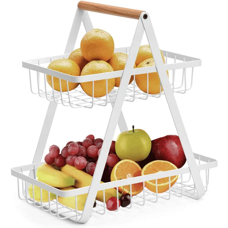2 Layers Metal Wire Vegetable Rack Kitchen Cabinet Organizer Basket Spice Rack With Wood Handle Kitchen Products of All Types