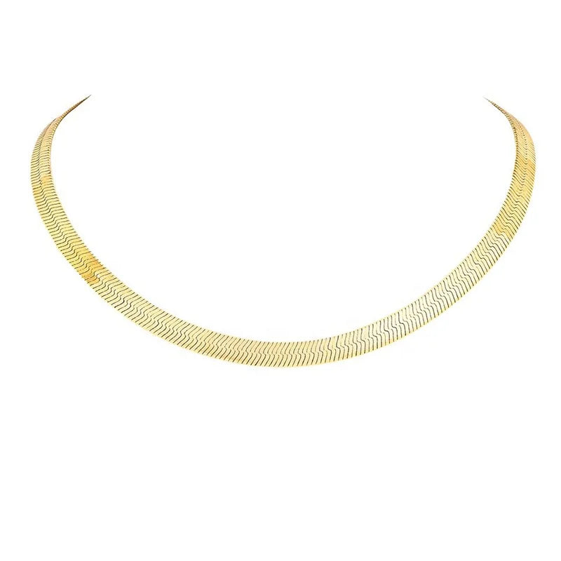 Milskye Fashionable Brass 18K Gold Plated Large Liquid Gold Herringbone Snake Bone Chain Necklace