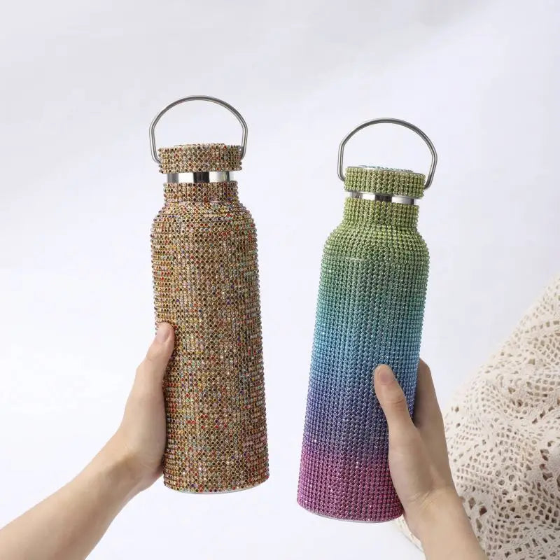New Arrivals Sparkling Diamond Water Bottle 25oz Bling Vacuum Flask Rhinestone Glitter Water Bottle for Women Girl Logo