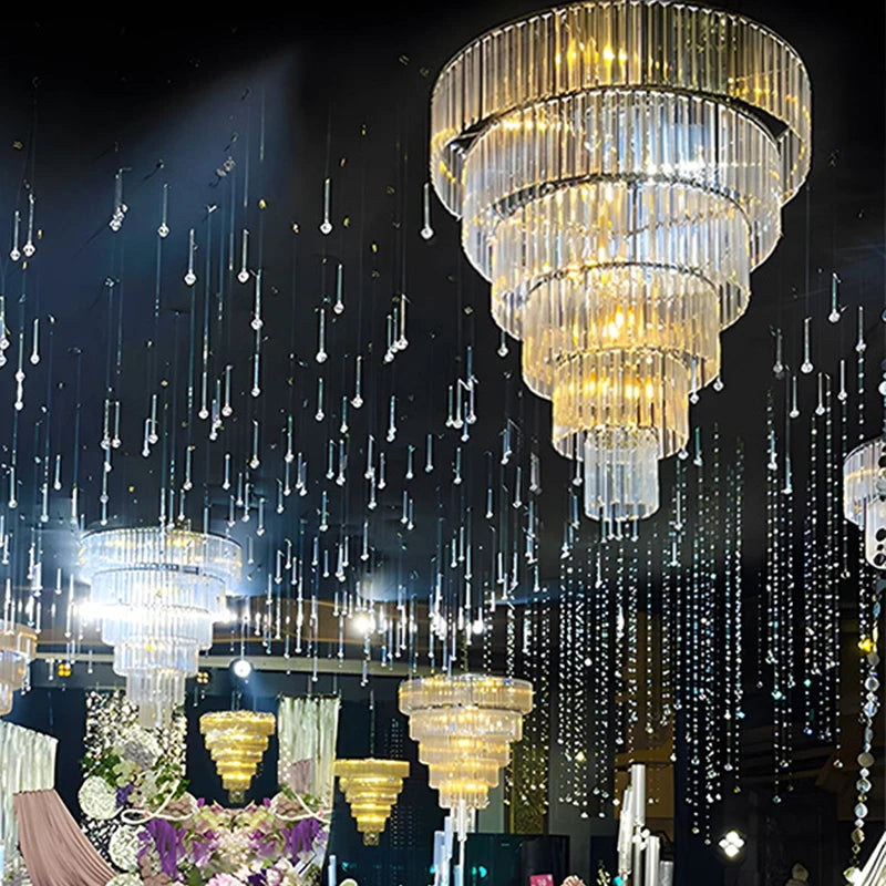 I857 Acrylic Iron Crystal Tower Chandelier Pendant Wedding Hotel Wedding Hall Stage Large Ceiling Decoration