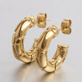 HOVANCI CC Shape Statement Circle Earrings 18K Gold Plated Stainless Steel Cable Twisted Bamboo Chunky Earrings