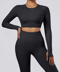 YOKE Wholesale Custom Gym Clothes 2 Piece Seamless Yoga Winter Womens Workout Sets Active Sets Long Sleeve Crop Top Gym Fitness