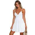 New Women Summer Black Backless Layers Sweet Boho Short Mini Dress V Neck High Waist Evening Party Beach Dresses
