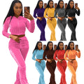 Women's Fashion Trend Hoodie Crop Top Jacket and Wide-Leg Pants Velour Tracksuits Winter Autumn Velvet Jogging Suits Outfit
