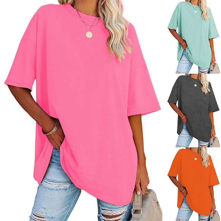 Drop Shoulder T-Shirt Women Streetwear Cotton Dress Plain Women's T-Shirts Long for Loose Oversized Tshirt Women