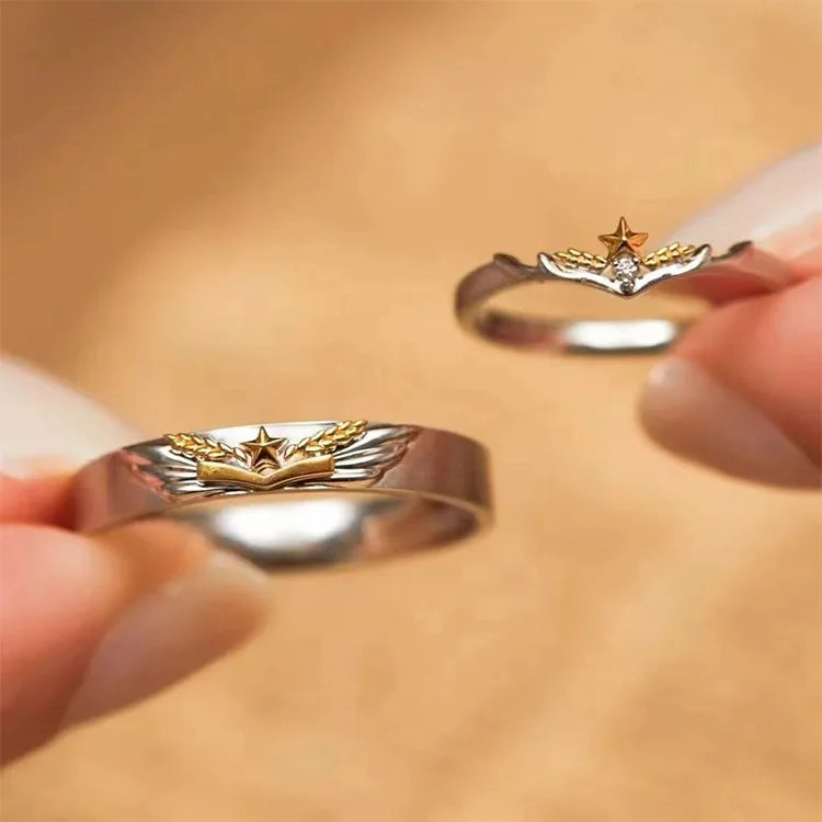 Romantic Silver Plated Simple Star Couple Rings for Women Men Wedding Engagement Ring Jewelry Long Distance love Ring