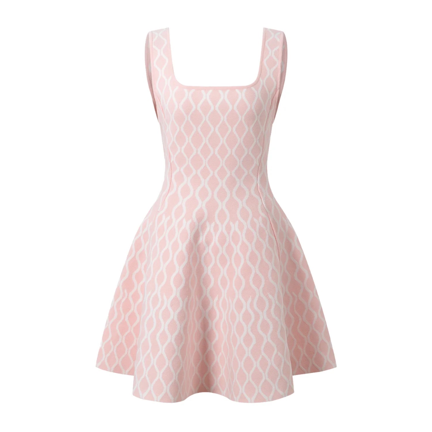 2025 Vintage Jacquard Mini Short Knitted A-Line Dress for Women High Quality Geometric Spring Sleeveless Square Office Lady