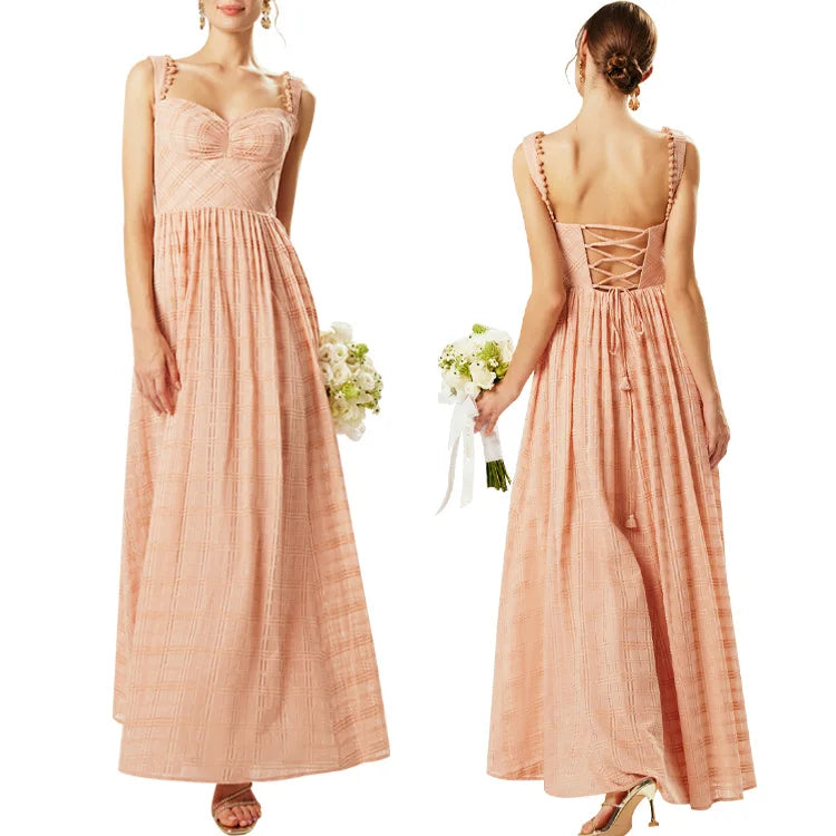 2026 Popular Color Ladies Elegant Sleeveless Dress Sexy Backless Custom Flocked Casual Long Dresses