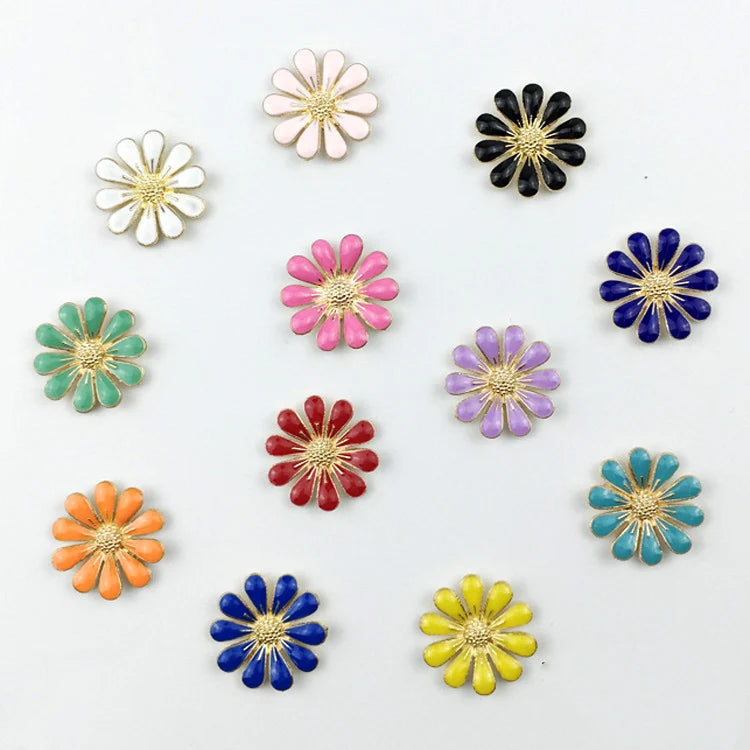 1.8cm Colorful Enamel Daisy Flower Charms Flat Back Metal Floral Buttons for DIY Shoes Bags Decorate Hair Accessories