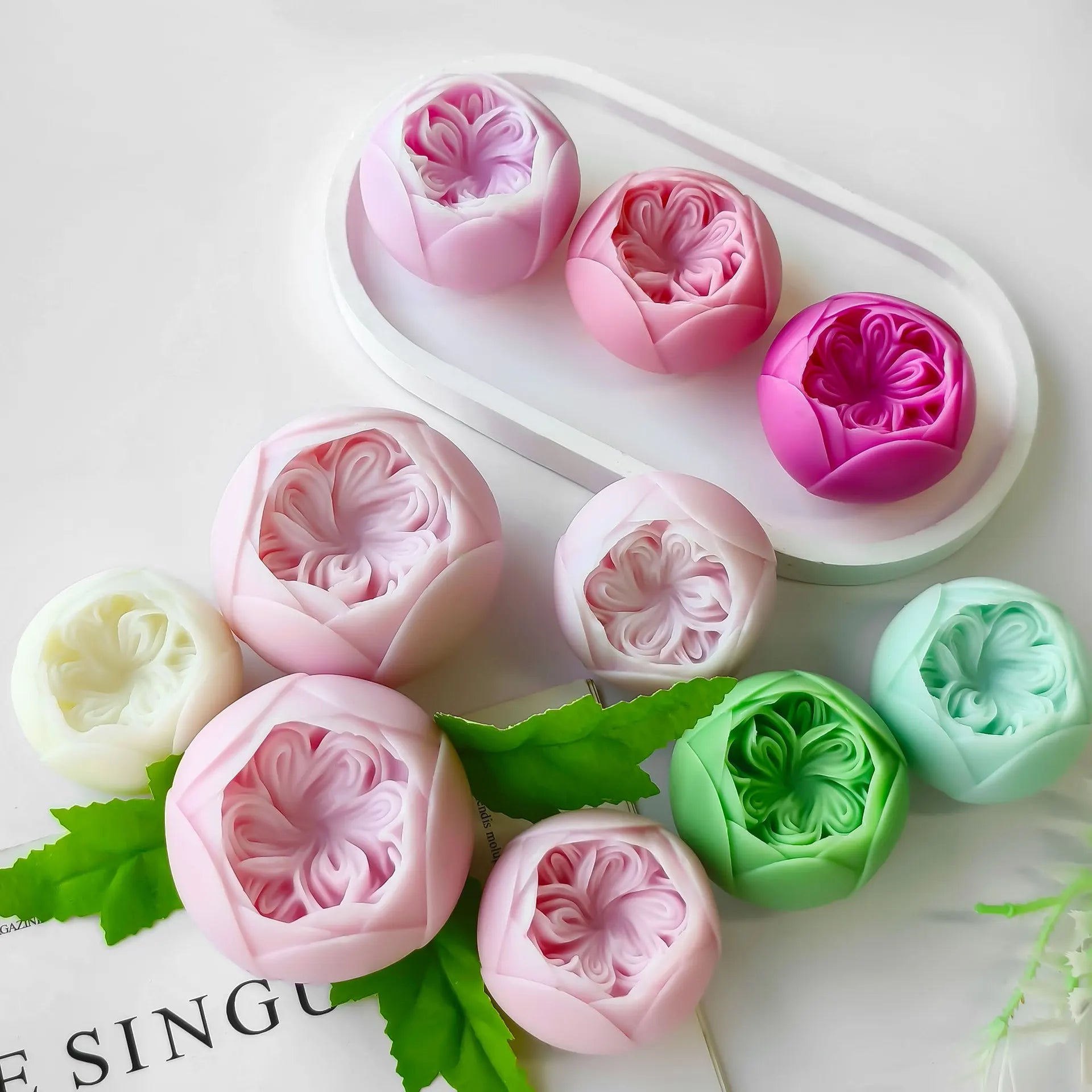 J-5192 3 Designs Austin RoseFlower Silicone Mold for Candle Making Aromatherapy Candle Mold Diy Handmade Soap Candle Molds
