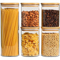 Wholesale Set of 5 Square Borosilicate Glass Food Storage Jars with Bamboo Lid Airtight Kitchen Storage Containers