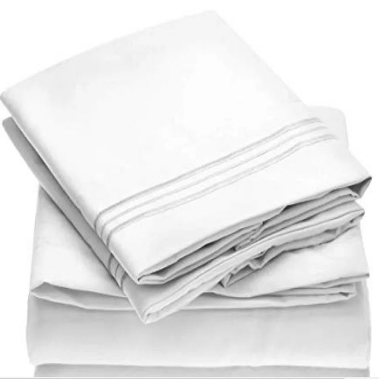 Embroidery Brushed Four-piece Suit Solid Microfiber Soft Polyester 3 Pcs4 Pcs Flat Sheet Fitted Sheet Hotel Home Bed Bedding Set
