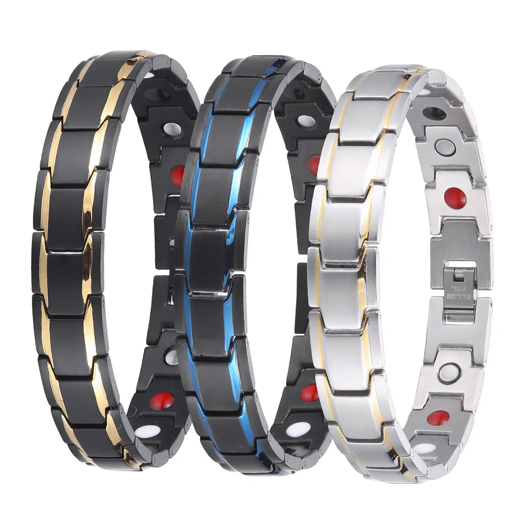 Fatingna Magnetic Stainless Steel Charm Bracelet for Men Negative Ion Health Fashion Business Trendy Crown Design for Gift