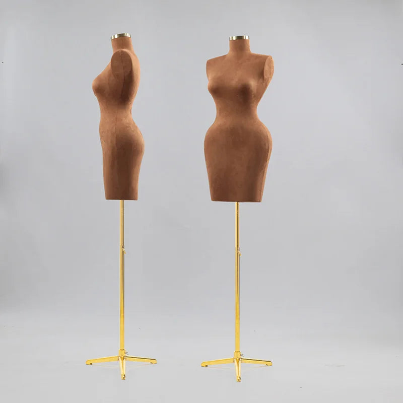 BBL Women Curvy Mannequin Dress Form PU Size Big Hips Bust  Half Body Mannequins Female Torso Golden Stand Frosted Velvet