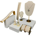 Fancy Golden Metal Jewelry Display Organizer Set Modern Fine Jewelry Earring Bracelet Necklace Display Stands