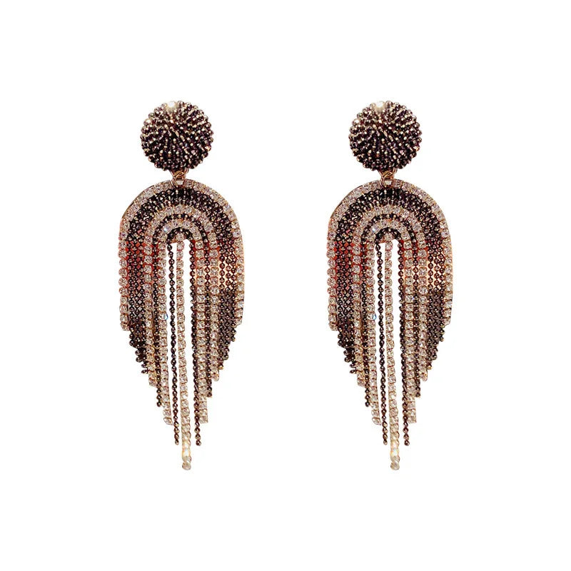 Fashion Exaggeration Pendant Earrings Super Bling Tassel Earrings Statement Rhinestone Long Tassel Earrings for Women Jewelry