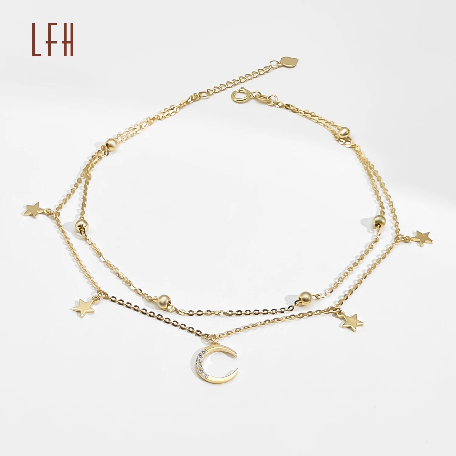 LFH 18k Real Gold Bracelet Party Wear Star Moon Charm Pendant for Women Bracelet Moon Star Beads Pendant Bracelets Jewellery