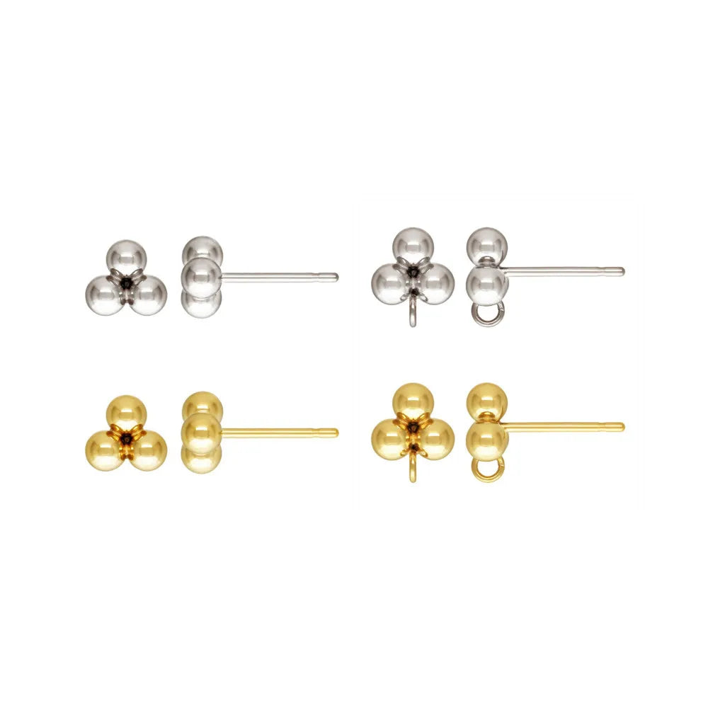 Vintage Jewelry Three Bead Women Earring Findings Tarnish Resistant 14k Gold Filled Stud Earrings